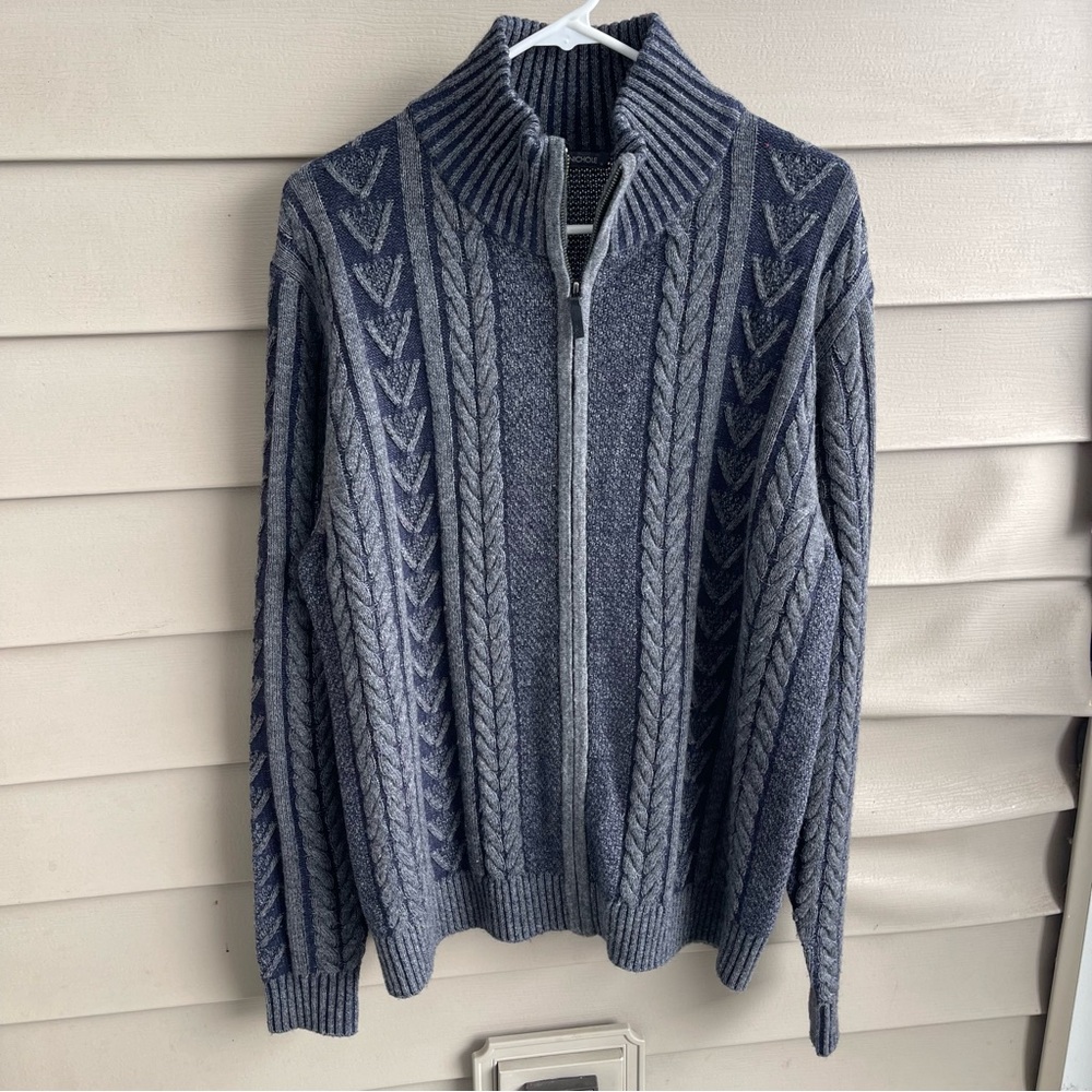 Claudia Nichole Mens Fisherman Knit Cardigan Size M Blue‎ Academia Preppy